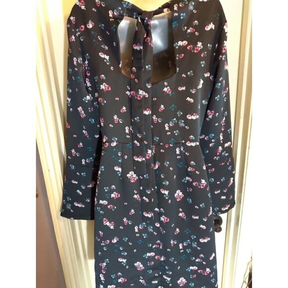 Banana Republic Dress Blue Floral Tie Open Back Bell Sleeves Sz 6 Bust 36 Length - Picture 5 of 9